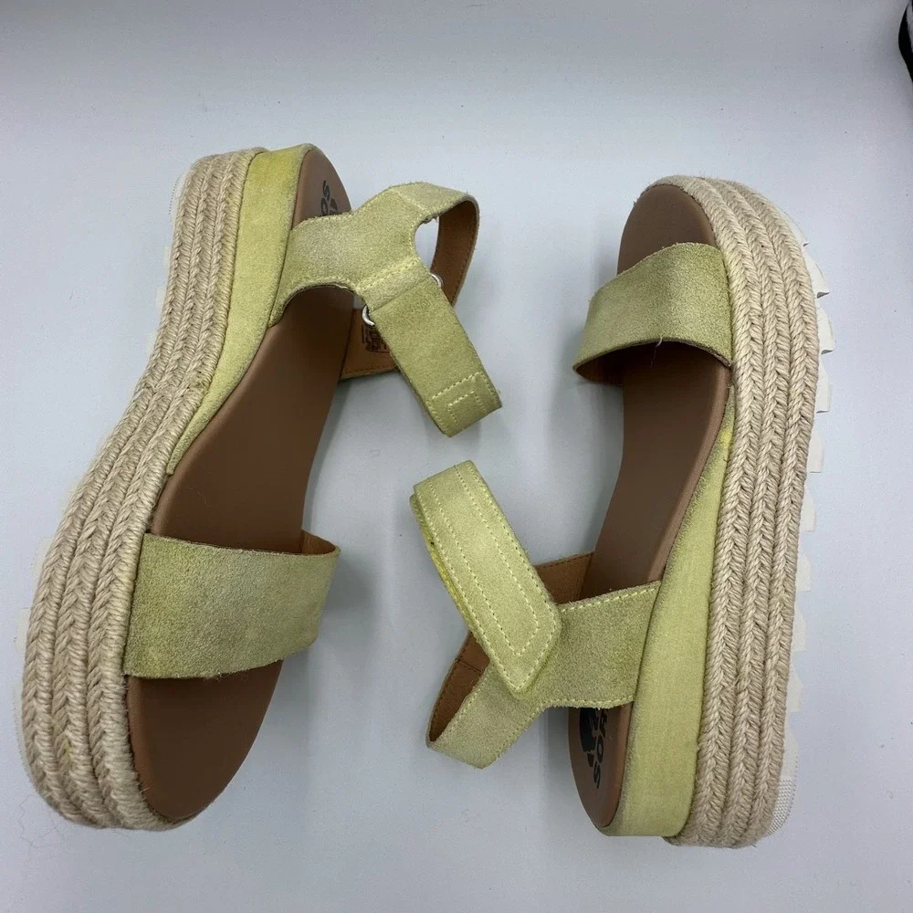 Sorel Cameron Espadrille Sandals Women's 9.5 Neon Green Yellow NL 4014-757‎ READ